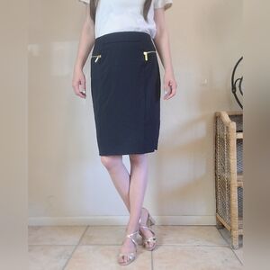 Michael Kors Classy Black Skirt w/Gold Zippers Business Office Work Wear Size 8